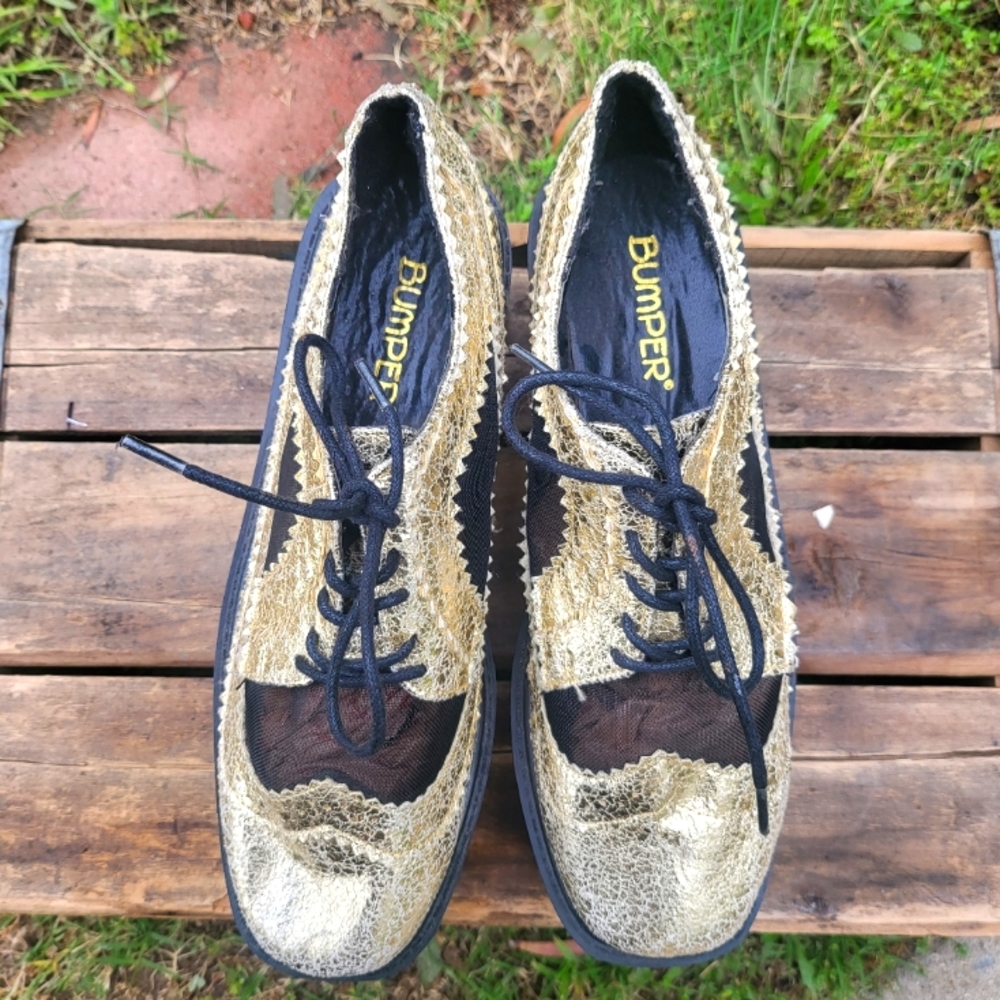 Gold Metallic Mesh Platform Creepers - Picture 2 of 4